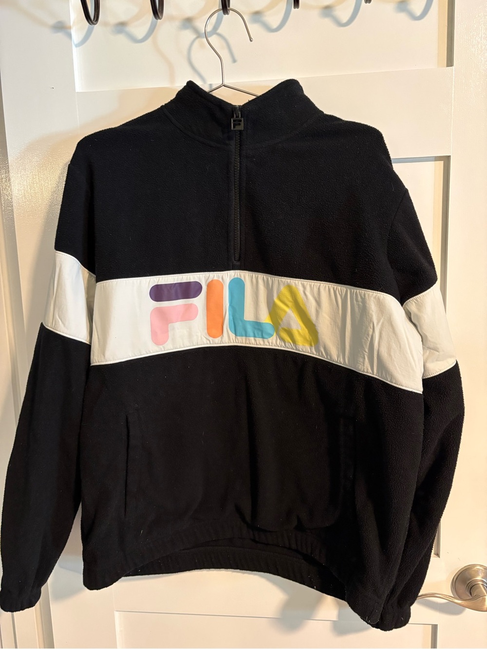 Fila Men’s Black Quarter-Zip Fleece with White Panel and Multicolor Logo